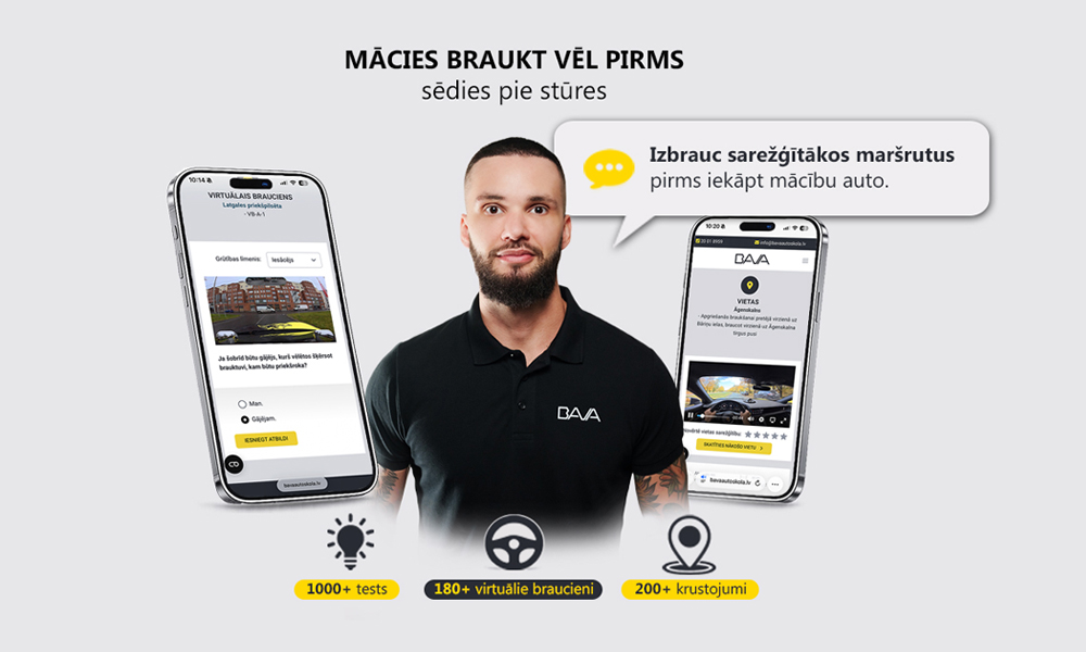 Izbrauc CSDD braukšanas eksāmena maršrutus BAVA plaformā